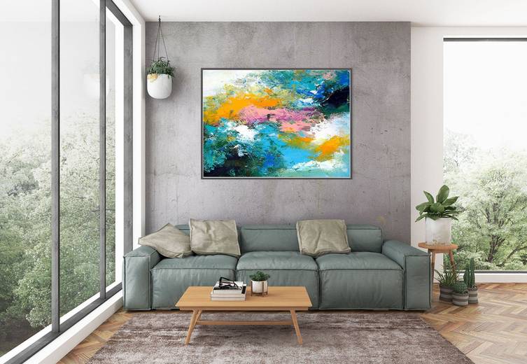 Orange Handmade Hand-painted Contemporary Entryway Dining Abstract 1M13Y